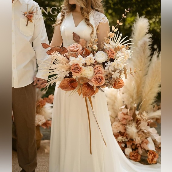 Ling's Moment Boho Bridal Bouquet, Rustic Wedding Bouquets for Bride, 17 Inc - Picture 3 of 7